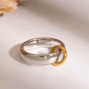 New ANTHRO Ss Two-Tone Silver and Gold Ring Size 7, 8